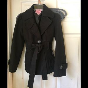 Kids black overcoat/trench coat excellent size 7/8